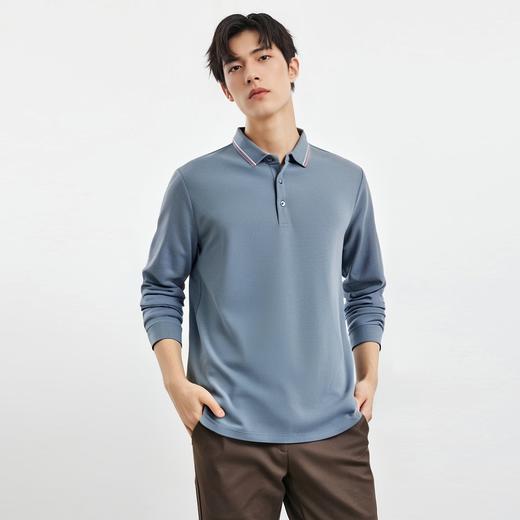 罗蒙秋冬保暖男士Polo衫含羊毛蚕丝双面磨毛撞色领休闲商务长袖polo衫 商品图1