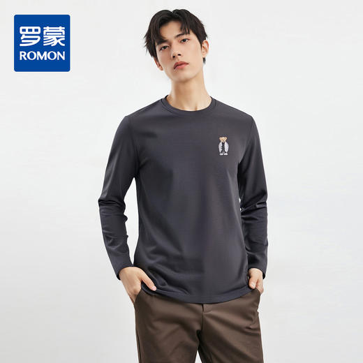 【小熊绣花】罗蒙春夏男装圆领t恤男长袖t恤男舒适男士t恤长袖上衣男体恤 商品图0
