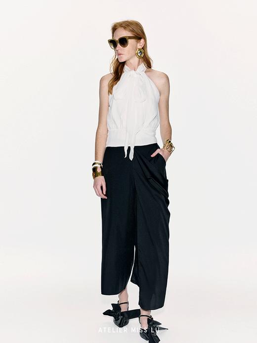 【琉璃之夜】长飘带设计桑蚕丝削肩上衣 商品图1