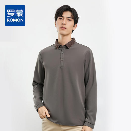 【含桑蚕丝】罗蒙春秋男装商务polo衫男士长袖时尚舒适翻领百搭长袖t恤男 商品图0
