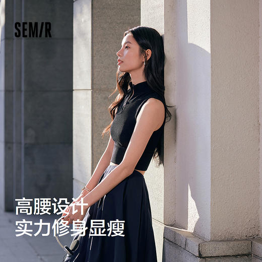 森马背心女高腰修身内搭纯色半开襟高领无袖上衣春季打底衫中长款 商品图1