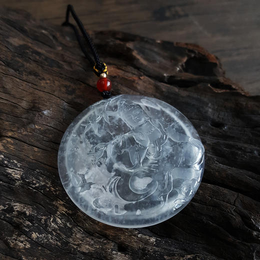 【天然正品】A货翡翠天然收藏级无纹裂高冰种老坑木那雪花棉观音（平安、守护）吊坠项链54.7*6.8MM（皆取最大值）中性款现售价：58800！220125AH24 商品图2