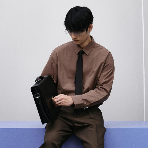 GXG男装 棕色极简易打理衬衫 2024年春季热卖GFX10301021 商品图2
