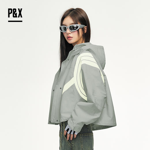 P&X设计师女装 新款休闲潮流运动短款风衣宽松连帽825119080 灰色 商品图3