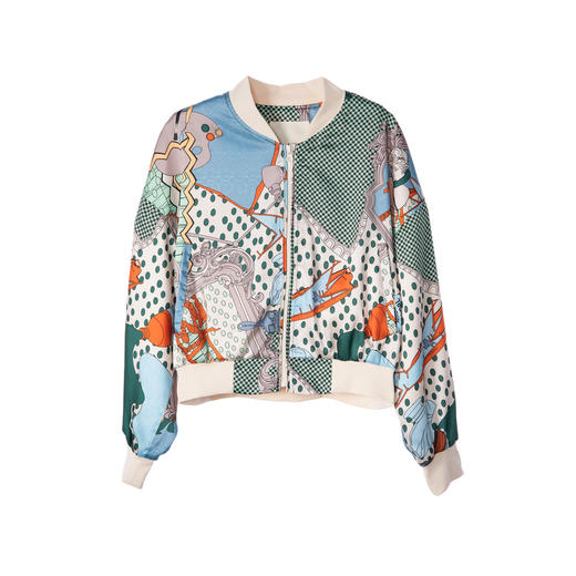 谜底花色短款外套女2025春季新品复古风印花棒球服长袖251MW5005 商品图4