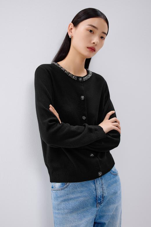 朗姿	针织开衫夜幕黑色LRJK03KCD208B01 商品图7