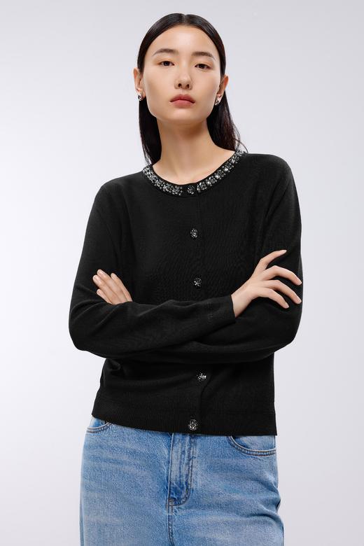 朗姿	针织开衫夜幕黑色LRJK03KCD208B01 商品图5