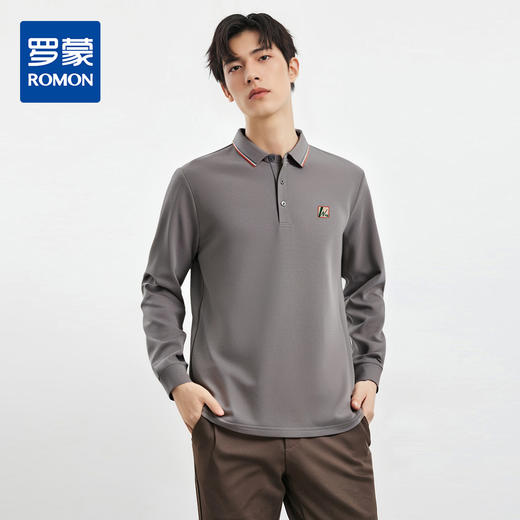【双面含桑蚕丝】罗蒙春秋男士长袖polo衫绣花t恤百搭舒适男长袖上衣 商品图0