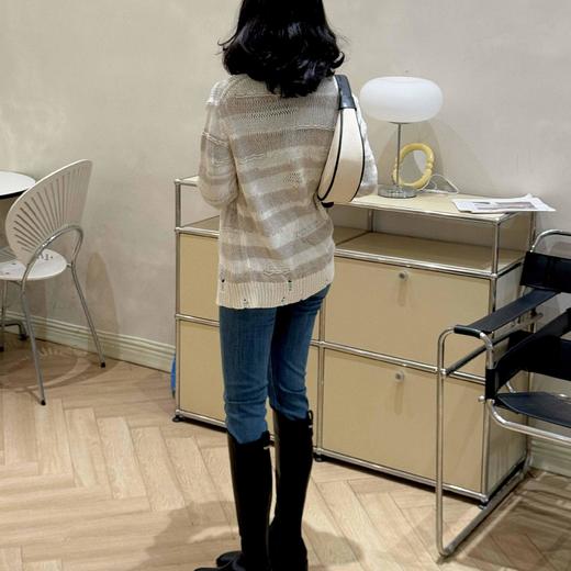 顺丰包邮洛诗琳34609早春新款设计感破洞拼色针织开衫女150573 商品图4