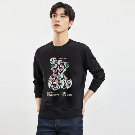 【桑蚕丝混纺】罗蒙春秋男装腰果花小熊印花卫衣男休闲百搭卫衣长袖上衣T恤男 商品图2