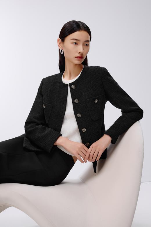 朗姿粗花呢短截上衣黑色LSJK00CCJ120B11 商品图7