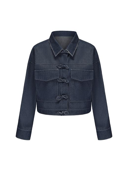 【牛仔很忙】兔耳蝴蝶结纽扣印花拼接牛仔外套 商品图4