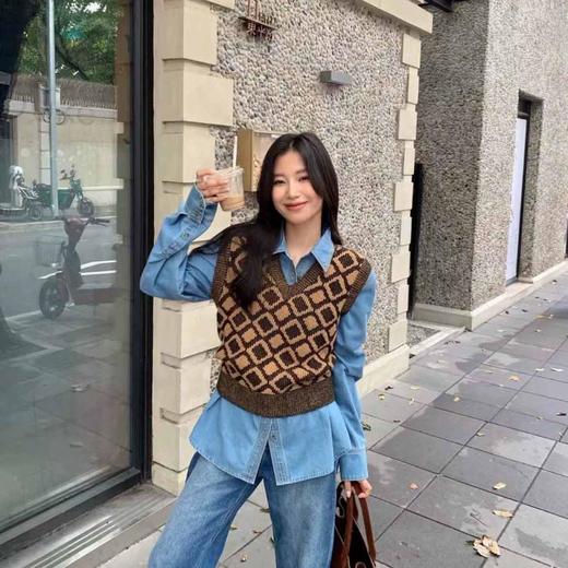 顺丰包邮洛诗琳35204秋冬纯羊毛经典棋盘格叠穿针织马甲160567 商品图4