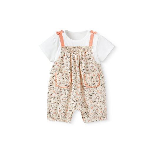英氏婴儿衣服夏季轻薄透气假两件纯棉连体衣女宝碎花爬服2025新款 商品图4