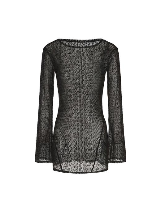 【沉浸夜光】品牌LOGO植绒设计透视长袖上衣 商品图4