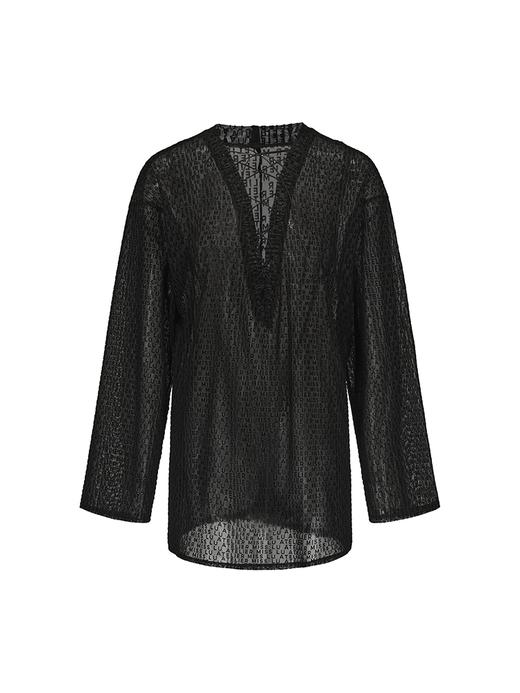 【都柏林狂欢】品牌LOGO植绒设计透视交叉绑带上衣 商品图4