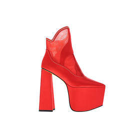 sheme谭维维春晚同款傈象东方网纱刺绣点缀性感女士时尚高跟短靴可定制