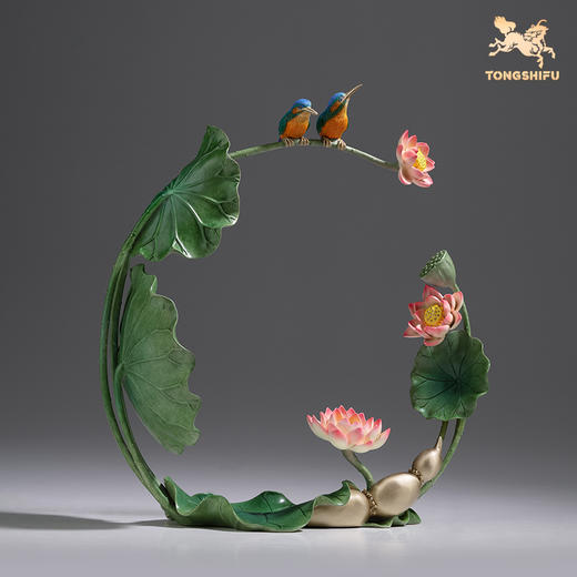 铜师傅《夏日荷韵》客厅桌面铜翠鸟荷花摆件 家居装饰工艺品 商品图3