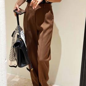 顺丰包邮洛诗琳35636高奢天丝羊毛混纺开叉直筒西装裤女220079