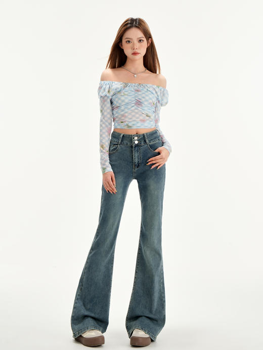 【GZ】无忧购2025春季韩版宽松阔腿牛仔百搭高腰弹力喇叭裤2025（截单后7天发货) 商品图0