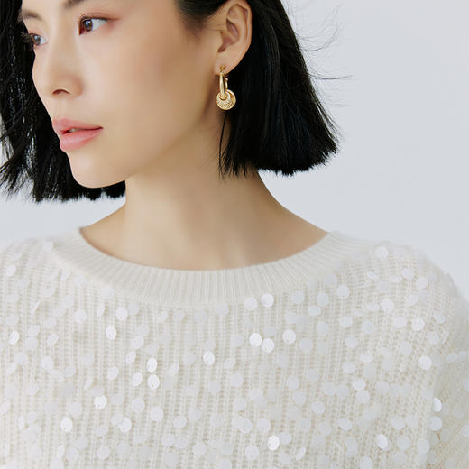 东黎 • 山羊绒女士秋冬钉珠片圆领喇叭袖套衫 4330 商品图6