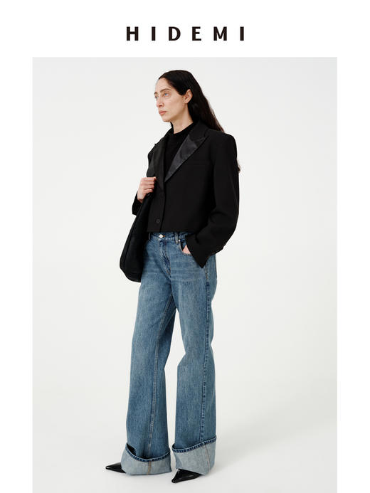 HIDEMI 都市单宁系列多重水洗猫须做旧牛仔蓝喇叭牛仔裤纯棉微喇女 商品图6