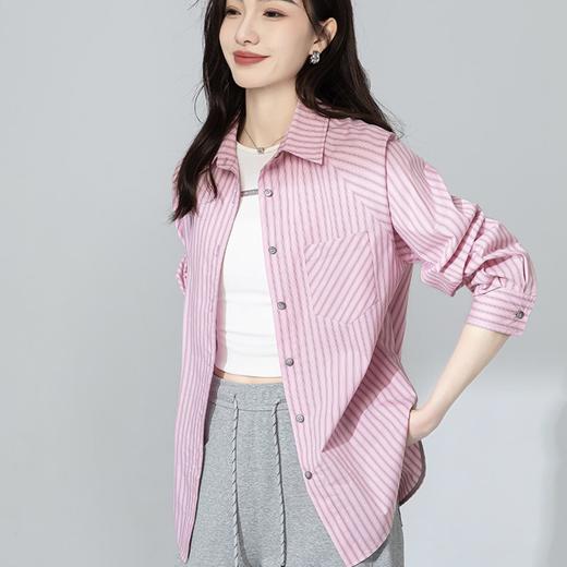 【高货xg】全新升级【铂金会员174/天猫229/差价55】(20905) 洛诗琳早春新款设计感小众粉条纹叠穿宽松慵懒风衬衫外套 商品图2