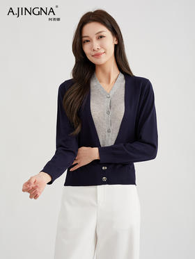 【松弛撞色】阿菁娜通勤风高端假两件绵羊毛套头毛衫F30C318011