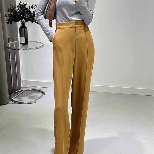 顺丰包邮洛诗琳35636高奢天丝羊毛混纺开叉直筒西装裤女220079 商品图3