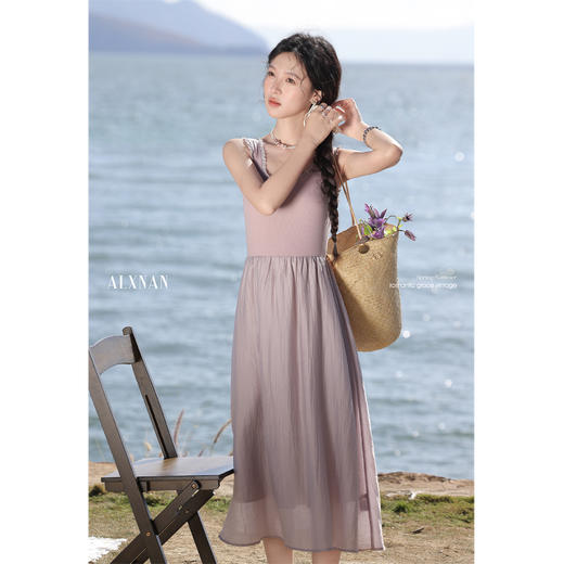 鹿向南「白玉紫芝」浅紫色春季连衣裙 商品图3