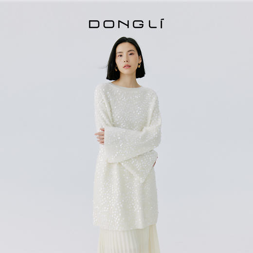 东黎 • 山羊绒女士秋冬钉珠片圆领喇叭袖套衫 4330 商品图1