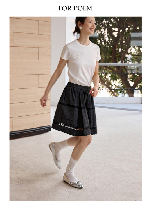 ForPoem 现货 25/SS原创设计防走光褶皱肌理花边拼接半身裙 商品图3