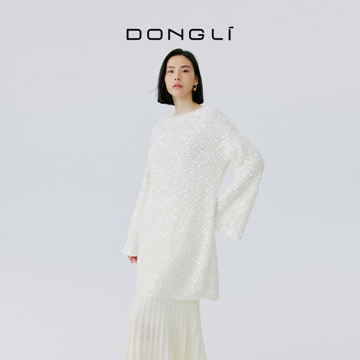 东黎 • 山羊绒女士秋冬钉珠片圆领喇叭袖套衫 4330 商品图0