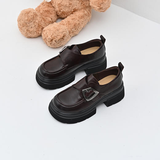 经典鲨女鞋2025年春季款百搭圆头一脚蹬中粗跟气质乐福鞋单鞋KW65-517011 商品图2