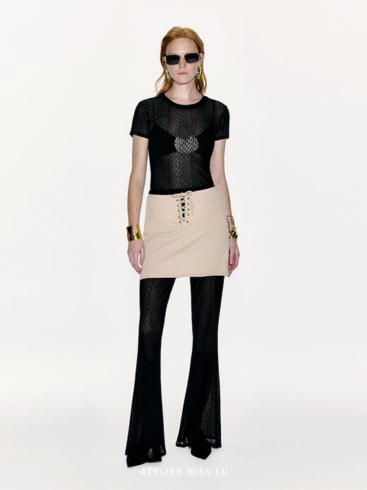 【性感脉络】品牌LOGO植绒设计透视上衣 商品图0