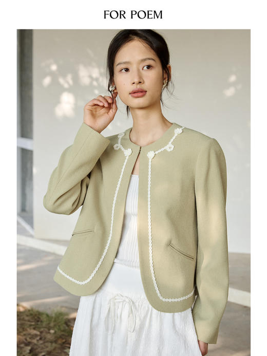 ForPoem 现货 25/SS原创设计钩针小花醋酸花边短款花边外套 商品图3