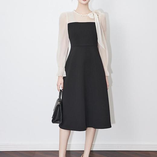 【高货wl】全新升级【铂金会员358/天猫479/差价121】(14212) 洛诗琳法式精美气质裙2025春季高级感撞色珍珠系带连衣裙 商品图2