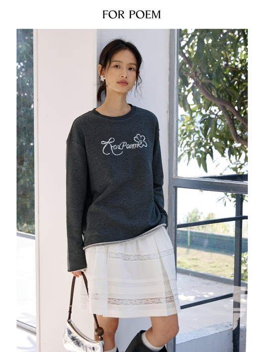 ForPoem 现货 25/SS原创设计春夏卷边毛圈底烫钻长袖卫衣 商品图0