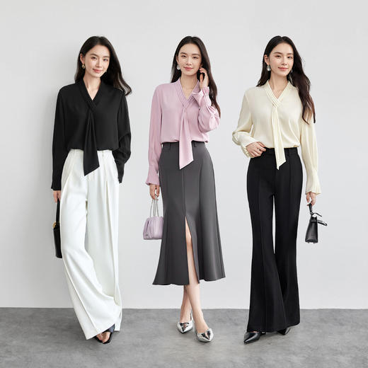 【内购】飘带领气质优雅时髦雪纺衫风琴褶设计佰搭场合衬衫上衣-151V57907 商品图3
