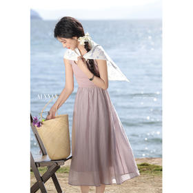 鹿向南「白玉紫芝」浅紫色春季连衣裙