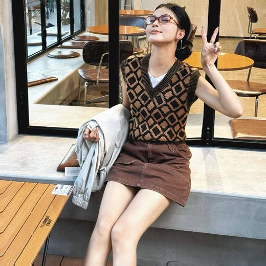 顺丰包邮洛诗琳35204秋冬纯羊毛经典棋盘格叠穿针织马甲160567 商品图3