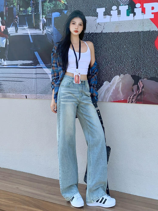 【GZ】无忧购2025春季美式复古街头阔腿显瘦牛仔裤宽松皮牌绣花拖地裤665#（截单后7天发货) 商品图6