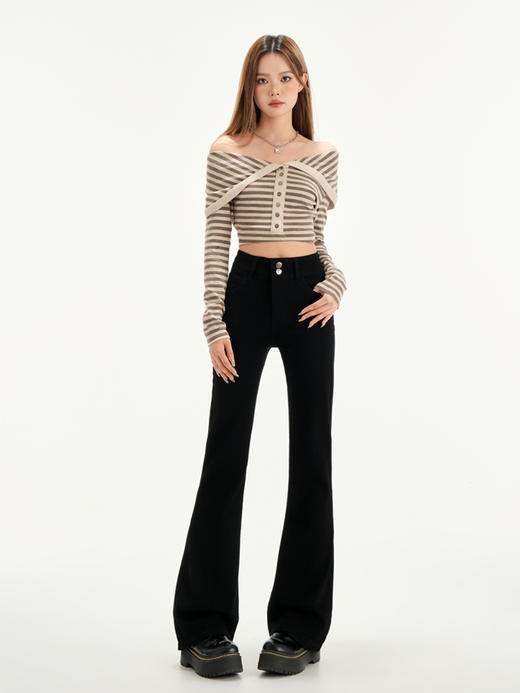 【GZ】无忧购2025春季韩版宽松阔腿牛仔百搭高腰弹力喇叭裤2025（截单后7天发货) 商品图7