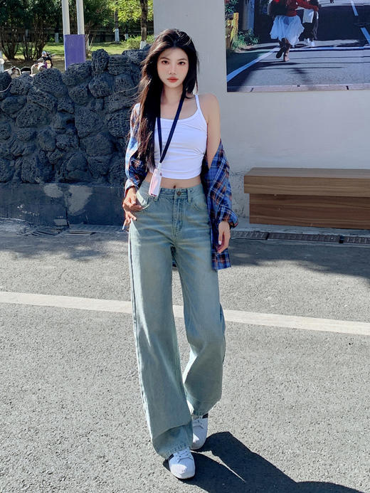 【GZ】无忧购2025春季美式复古街头阔腿显瘦牛仔裤宽松皮牌绣花拖地裤665#（截单后7天发货) 商品图3