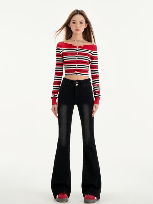 【GZ】无忧购2025春季韩版宽松阔腿牛仔百搭高腰弹力喇叭裤2025（截单后7天发货) 商品图9