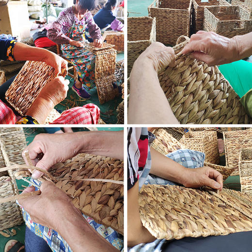 手工编织水葫芦藤编收纳盒 创意草编收纳篮杂物斜边储物盒 商品图4