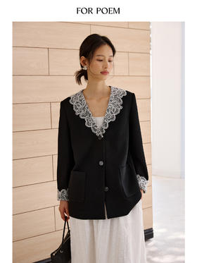 ForPoem 现货 25/SS原创设计春夏宽松醋酸蕾丝花边西装外套