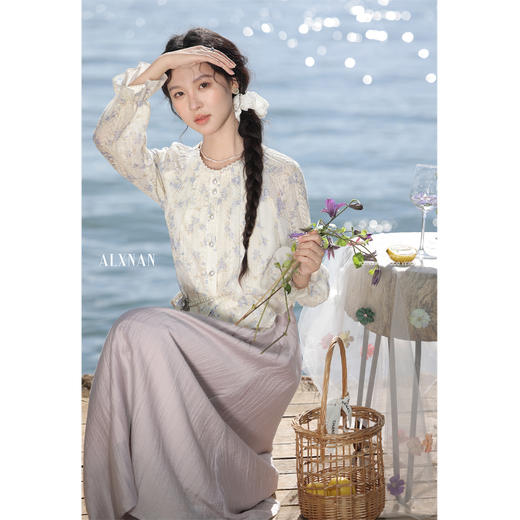 鹿向南「白玉紫芝」浅紫色春季连衣裙 商品图4