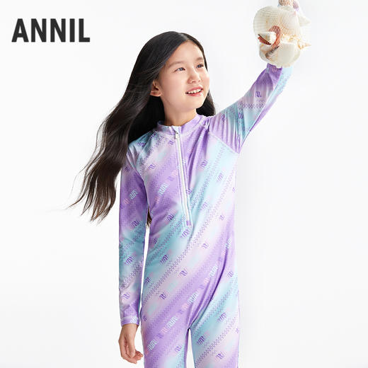 女童连体长袖泳衣套装夏季新款安奈儿童装JG527056 商品图1