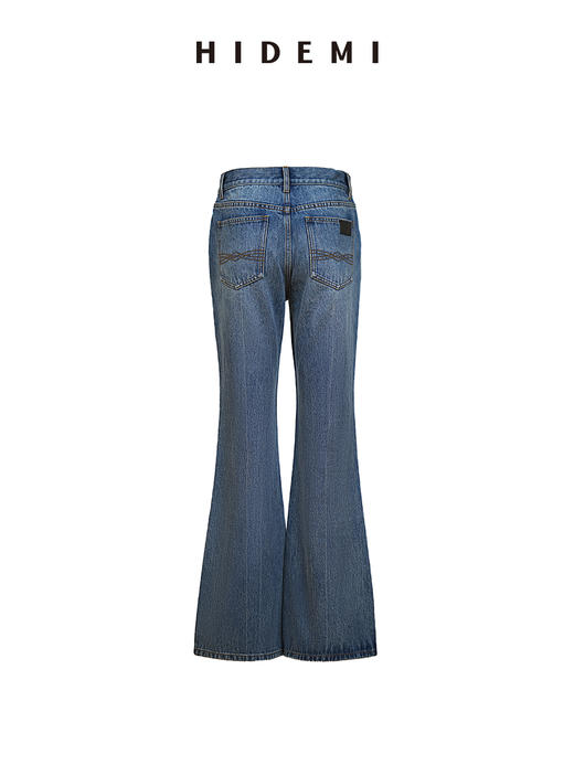 HIDEMI 都市单宁系列多重水洗猫须做旧牛仔蓝喇叭牛仔裤纯棉微喇女 商品图9